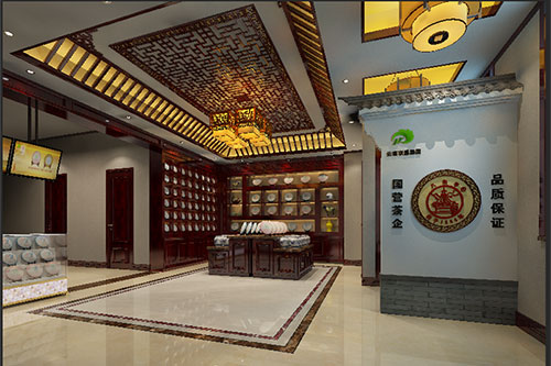 鹤庆古朴典雅的中式茶叶店大堂设计效果图